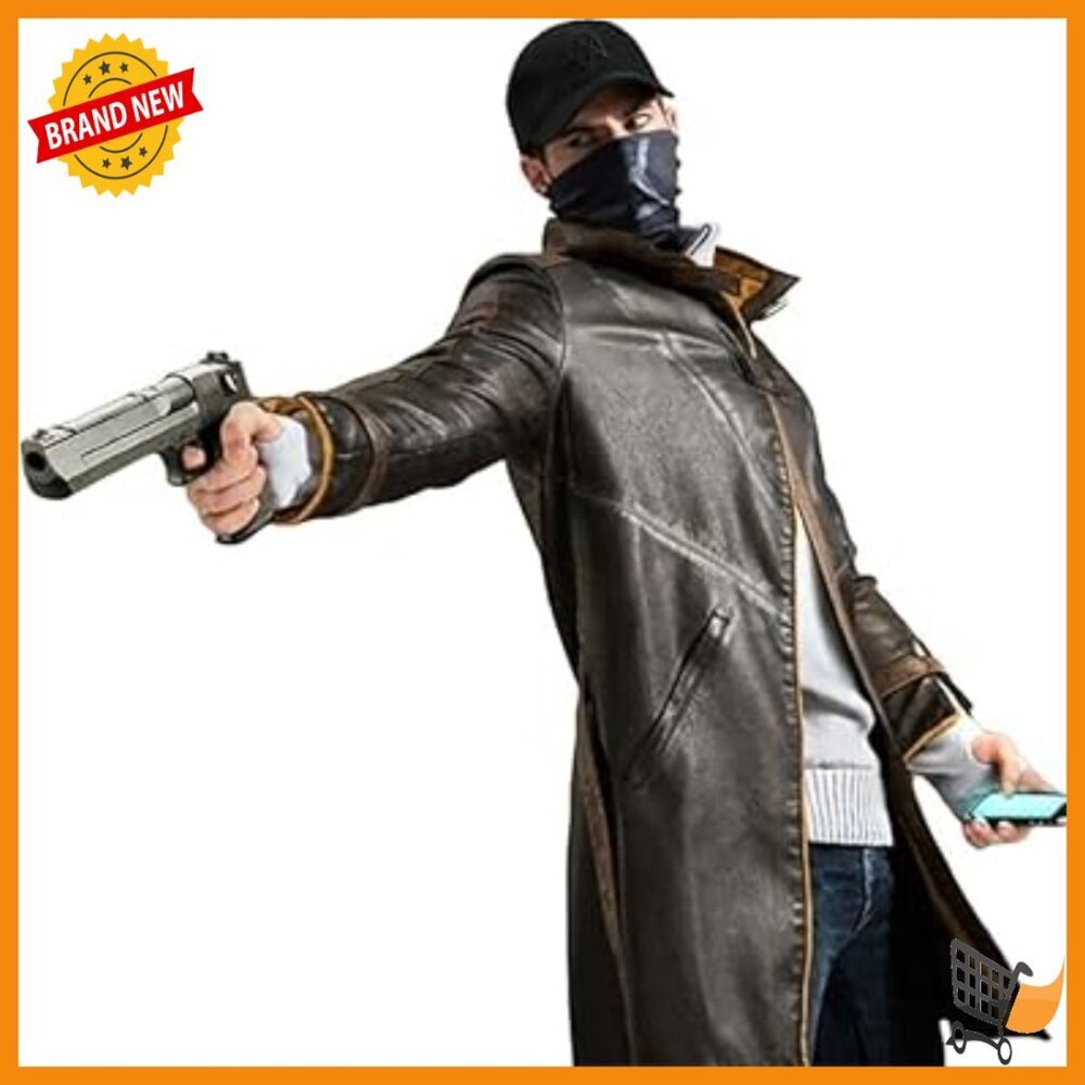 Large Real Leather Trench Coat, Cosplay Jacket, Belted Closure, Video Game